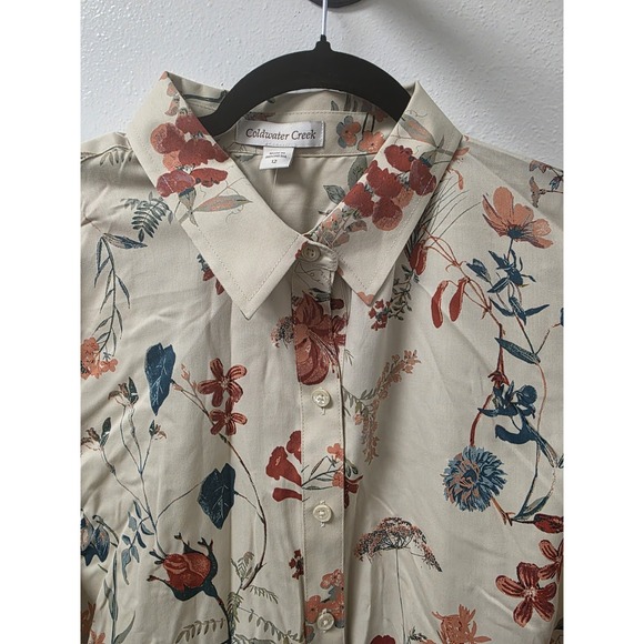 Coldwater‎ Creek Blouse Women's Sz 12 Sandstone Multi Floral Button Down Cotton - Picture 2 of 8